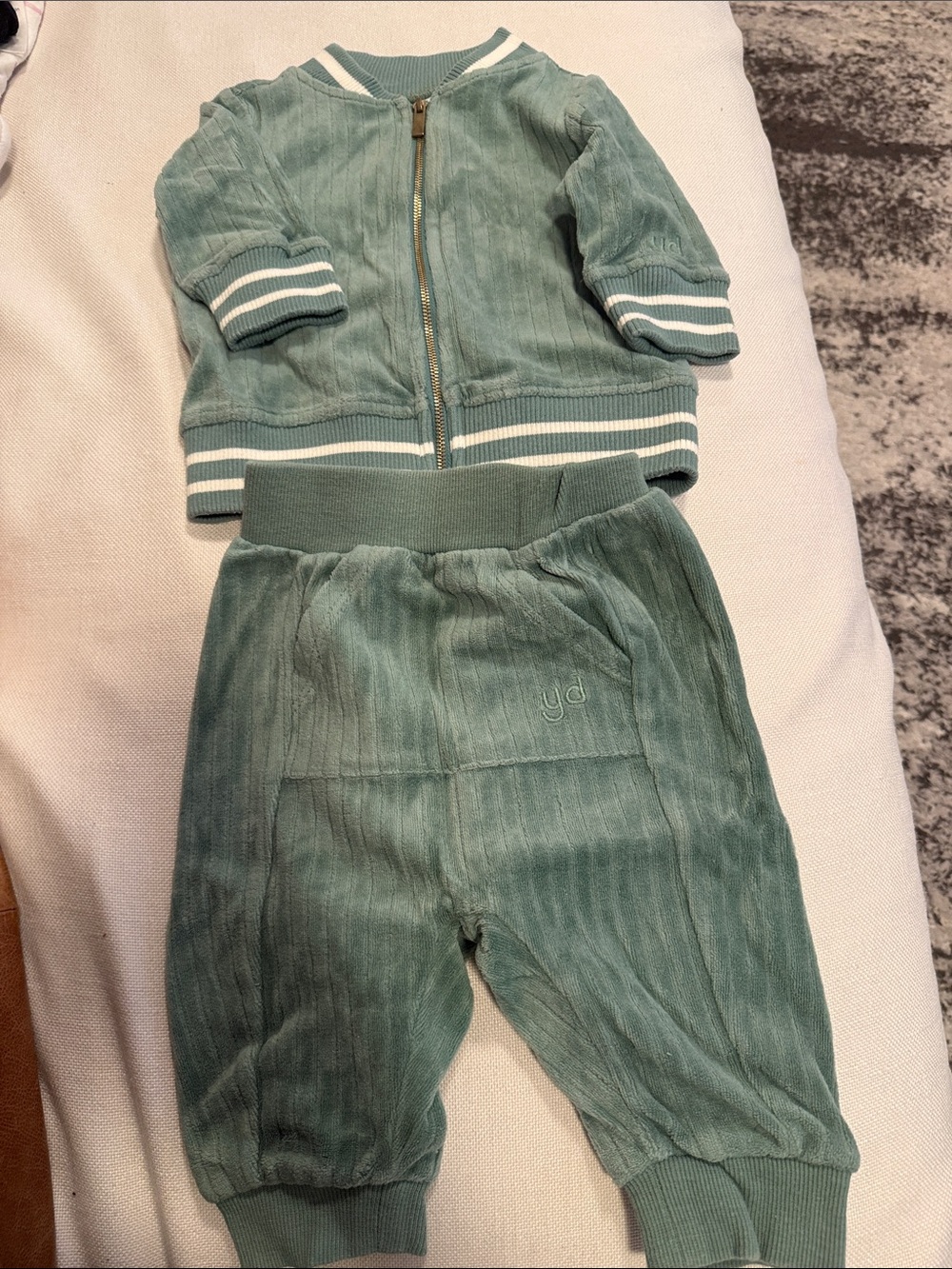 Kids Two-Piece Green Velour Matching Set